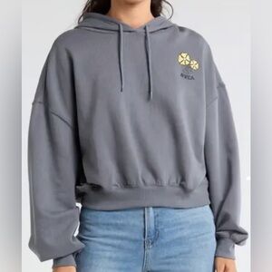 RVCA Grey Floral graphic Kickback Dolman Sleeve cropped hoodie